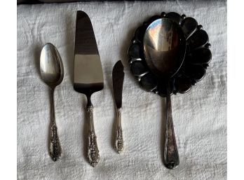 Sterling Silver Spoon, Knife, Pie Slicer, And Silver Plated Serving Spoon