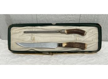 Buhl Antler Handle 13'  Knife & Sharpener With Box