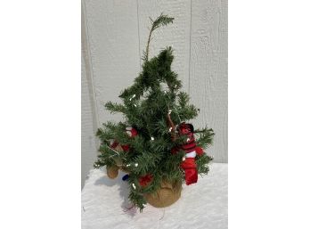Small Christmas Tree With Fabric Ornaments And Wicker Ball Base