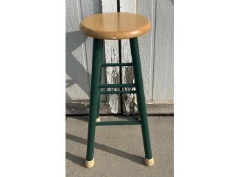 Wooden Bar Stool With Green Coated Legs