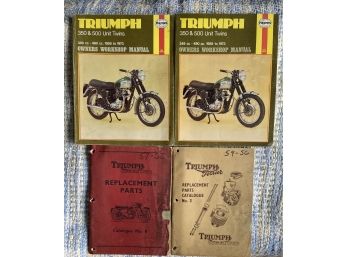 4 Vintage Triumph Motorcycle Manuals And Parts Catalogs