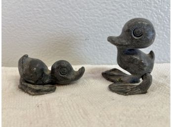 Miniature Lead Duck Figurines With Moving Feet