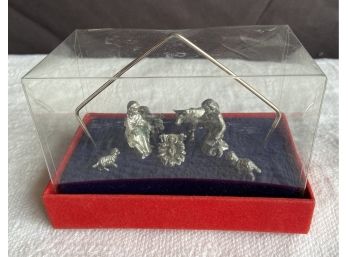 Miniature Metal Nativity Scene With Plastic Display Case
