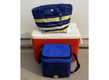 Thermos Cooler (as Is) With 2 Soft Coolers From Igloo And California Innovations