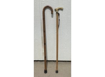 2 Wooden Canes Including Metal Floral Handle
