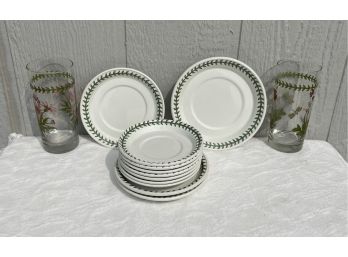 Portmeirion Botanic Garden Including (11) Assorted Size Plates With 2 Glasses