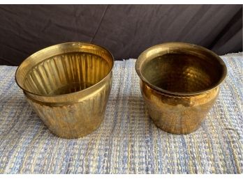 2 Small Brass Flower Pots