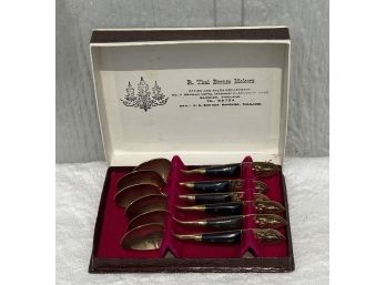 R. Thai Bronze Makers Spoon Set With Original Box
