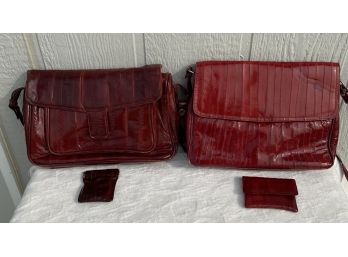 2 Red Eel Skin Purses Made In Korea With 2 Coin Purses