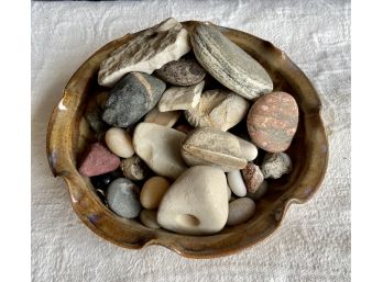 Glazed Pottery Bowl With Rock Collection