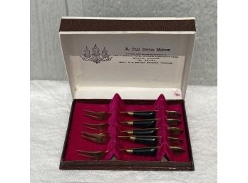 R. Thai Bronze Makers Fork Set With Original Box (missing 1 Fork)