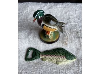 Metal Fish And Mallard Bottle Openers