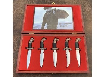 Set Of 5 Small Stainless Steel Knives With Animal Engraved Caps