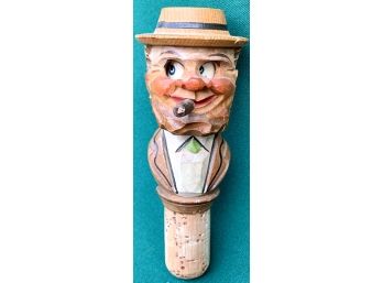 Vintage Hand Carved Wood Cork Wine Bottle Stopper
