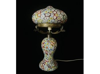 Show Stopping Rare Vintage Italian Millefiore Hand Blown Art Glass Mushroom Lamp With Ornate Brass Fittings