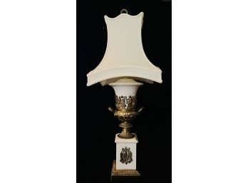 Vintage Ornate Porcelain & Brass Classical Urn Style Table Lamp With Curved Shade