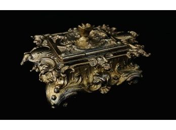 Ornate Antique Brass Repousse Trinket Box