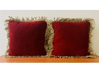 2 Fringed Red Accent Pillows