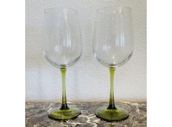 2 Green Stems White Wine Goblets