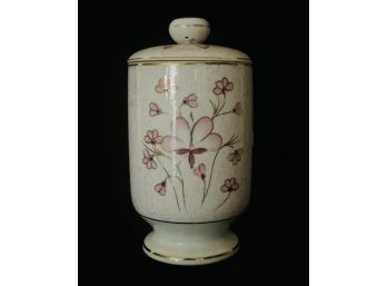 Vintage Hand Painted Japan Lidded Jar With Pink Flowers