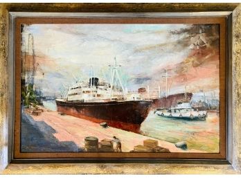 Original Oil Painting On Canvas Titled Harbor By Monsalve