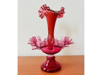 Fabulous 1950's Fenton Art Glass Ruby One Horn Epergne