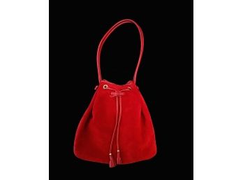 St. John Red Suede Drawstring Pouch Bag