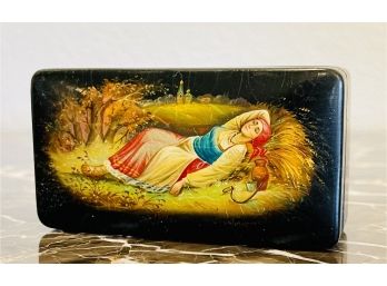 Vintage Hand Painted Russian Lacquer Box 'Harvest'
