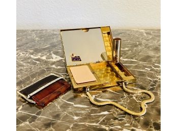 Fabulous Vintage Marhill Cigaret &  Makeup Case With Wrist Chain Featuring Fancy Rhinestone Embelishments