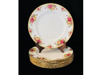 8 Royal Albert English Bone China Old Country Rose Dinner Plates