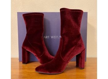 Stuart Weitzman Clinger Bordeaux Velvet  Ankle Boots Women's Size 7.5