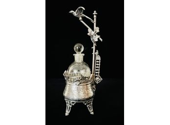 Rare Vintage Silver Plated Footed Perfume Bottle Holder With Hidden Jewelry Compartment