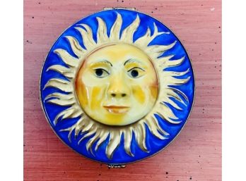 Small Limoges Hand Painted Porcelain Sun Trinket Box With Brass Rim