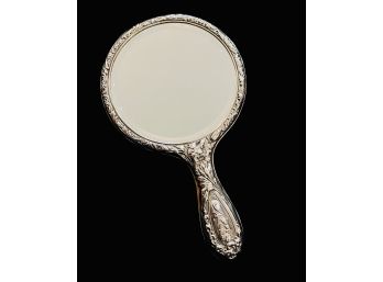 Ornately Embossed Sterling Silver Vanity Hand Mirror