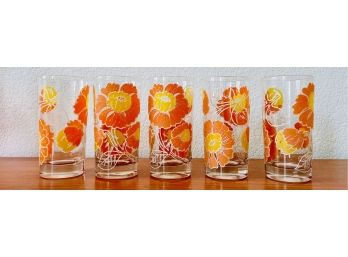 5 Vintage 1970s Flower Glass Tumblers