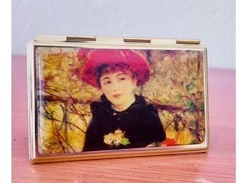 Vintage Mirrored Purse Compact Featuring Detail From Renoir's Two Sisters
