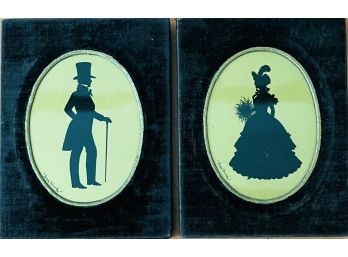 Vintage Silhouette Framed Art Of Lady And Gentleman- Grace Strong