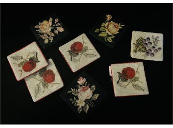8 Vintage Needlepoint Coasters Used