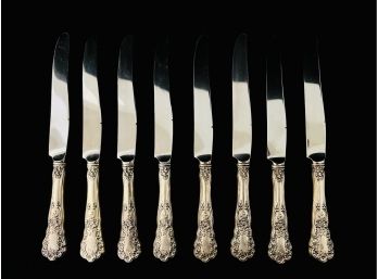 8 Gorham Sterling Handle Dinner Knives With Stainless Blades 692.8g