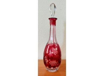 Beautiful Red Cut To Clear Crystal Decanter