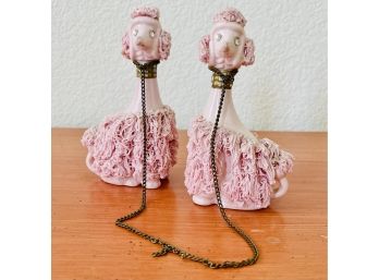 Vintage Spaghetti Porcelain Pink Poodle Pair Figurines