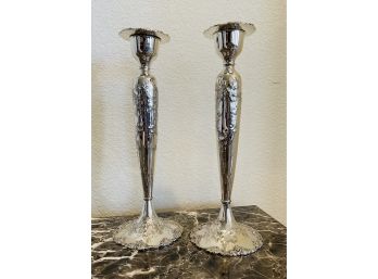 Ornately Embossed Silver Plated Candle Stick Holders