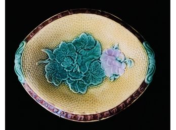 Antique Decorative Majolica Oval Platter With Wall Hanger