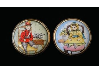 2 Vintage Halcyon Days Enamels Miniature Trinket Boxes With Brass Fittings Doll & Toy Soldier