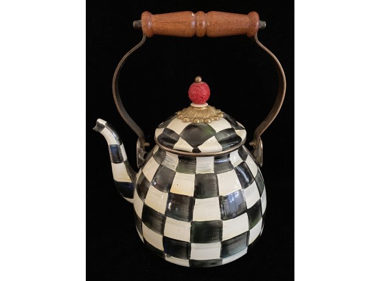 MacKenzie-Childs Courtly Check Enamel Tea Kettle, Decorative Teapot, 3-Quart Tea Kettle