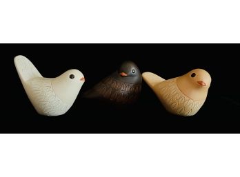 3 Ceramic Bird Figurines Made In Uruguay