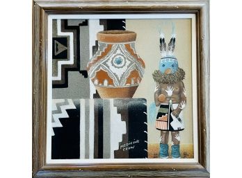 Navajo Sand Art Framed And Title Medicine Crow