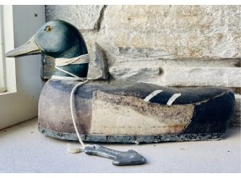 Vintage Wood Duck Decoy With Weight Anchor