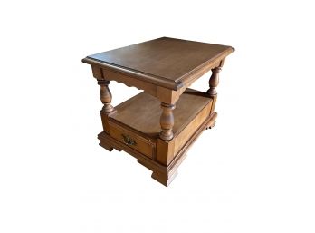 Solid Oak Side Table With Drawer