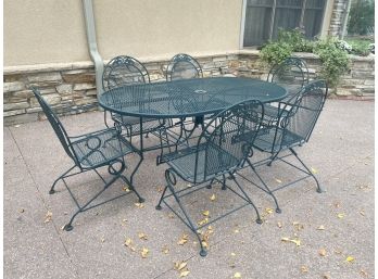 Green Wrought Iron Patio Table With 6 Chairs